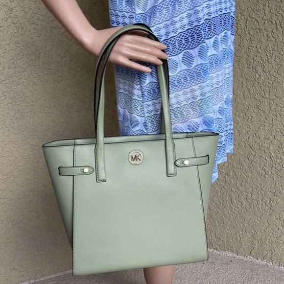 Michael Kors Carmen Large Leather NS Tote Light Sage Multi - Picture 15 of 16